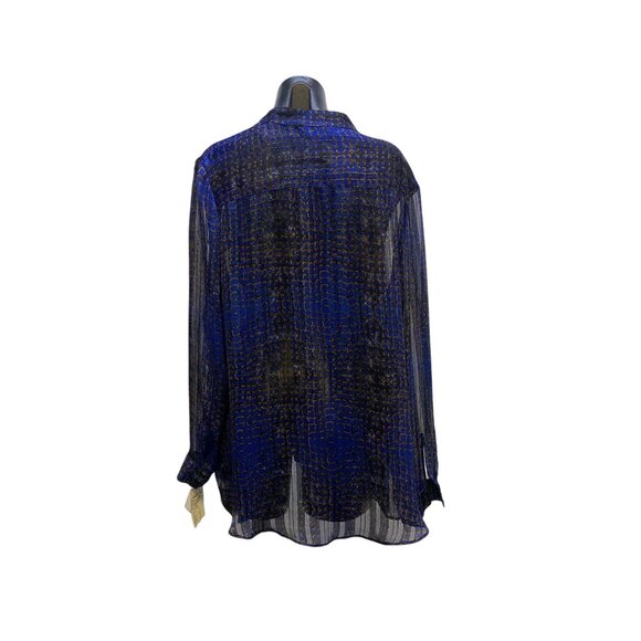 NWT Joseph Ribkoff Sheer Blue & Black Blouse w/Gold Fringe Detail Size 18 - Picture 2 of 8